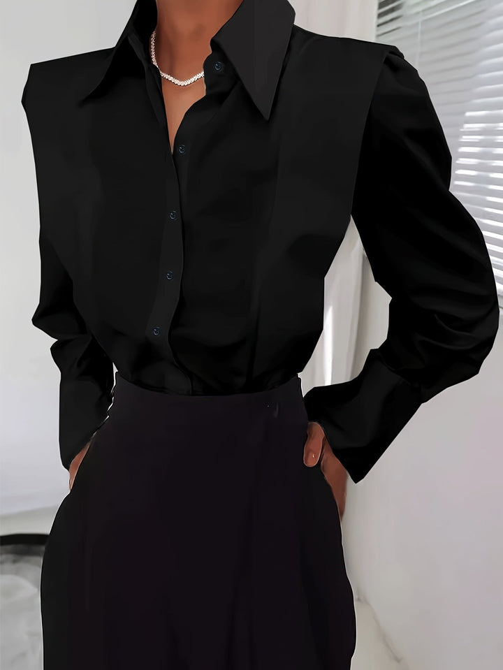 Women's tailored long-sleeve button-up shirt with pointed collar