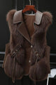 Women's sleeveless faux fur vest with lapel collar and front pockets