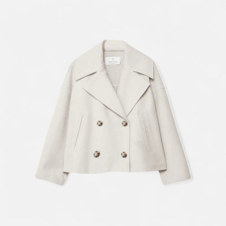 Women's cropped double-breasted peacoat with notched lapels