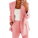 Women's solid blazer and trousers set with notched lapels and flap pockets