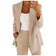 Women's solid blazer and trousers set with notched lapels and flap pockets