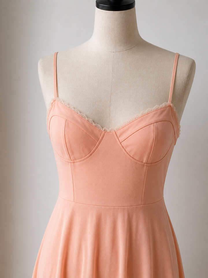 Women's Lace Trim Bustier Midi Dress, Tulle Hem Circle Skirt