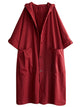 Women's long hooded trench coat with rolled sleeves and large front pockets