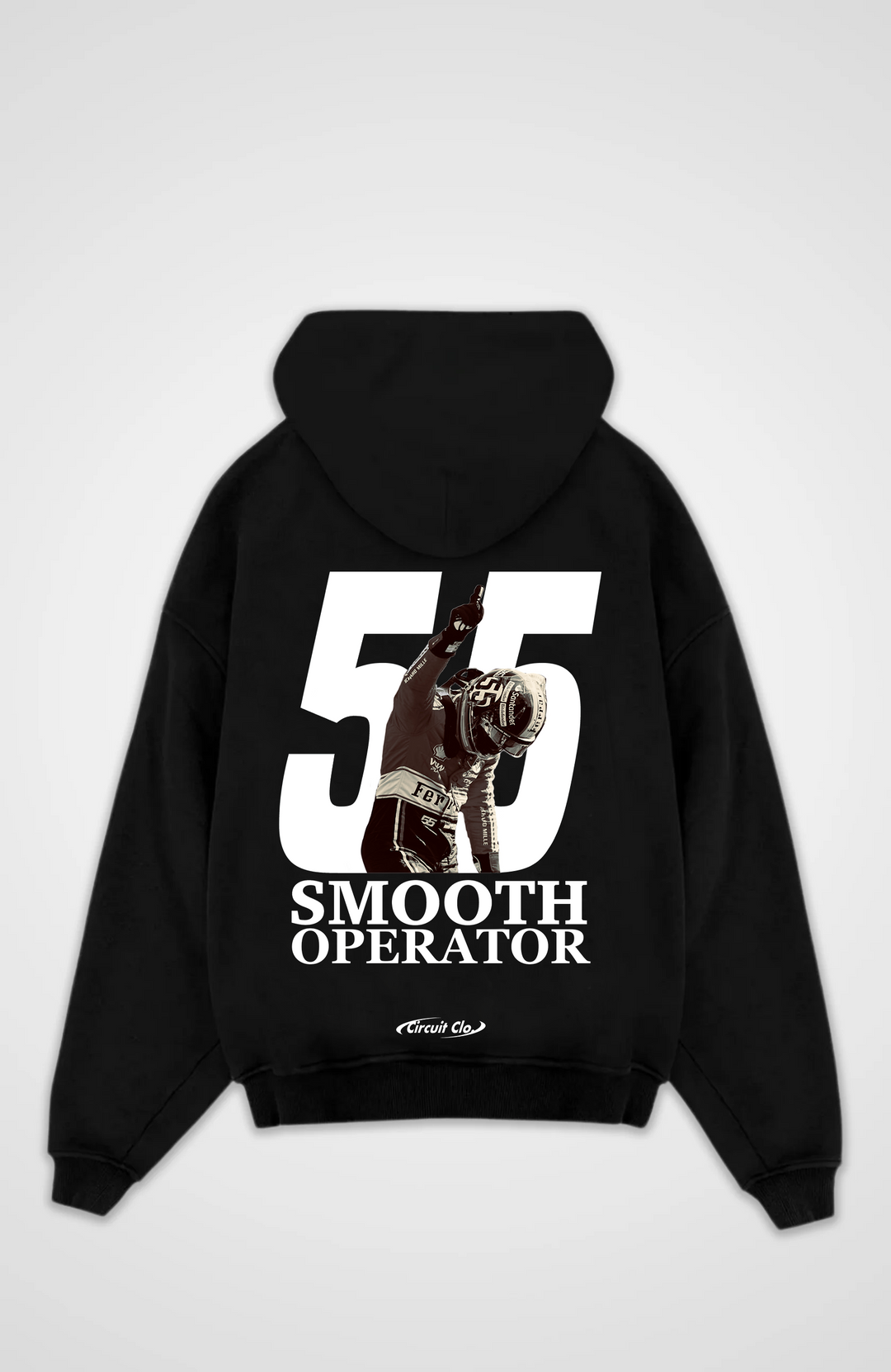 Oversized graphic hoodie with hood, ribbed trims and racing back print