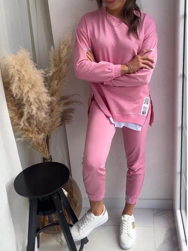 Women's long-sleeve crew-neck sweatshirt and tapered jogger two-piece set