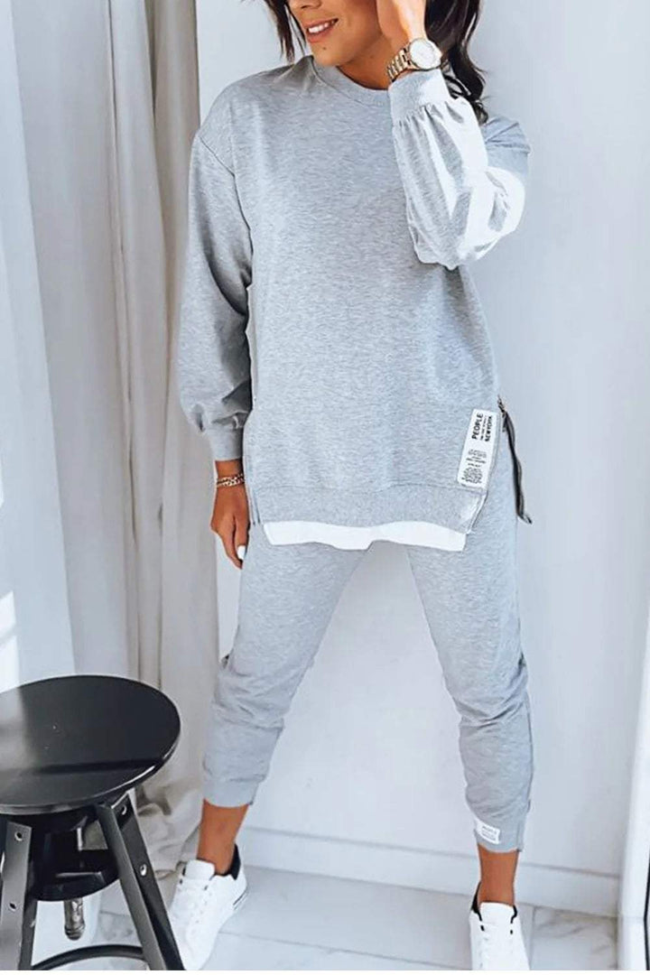 Women's long-sleeve crew-neck sweatshirt and tapered jogger two-piece set
