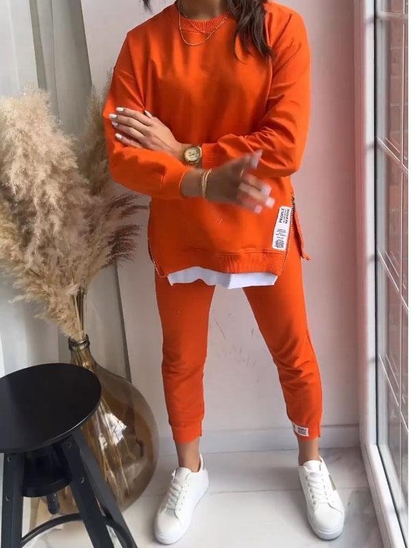 Women's long-sleeve crew-neck sweatshirt and tapered jogger two-piece set