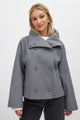 Women's cropped double-breasted coat with oversized collar and long sleeves
