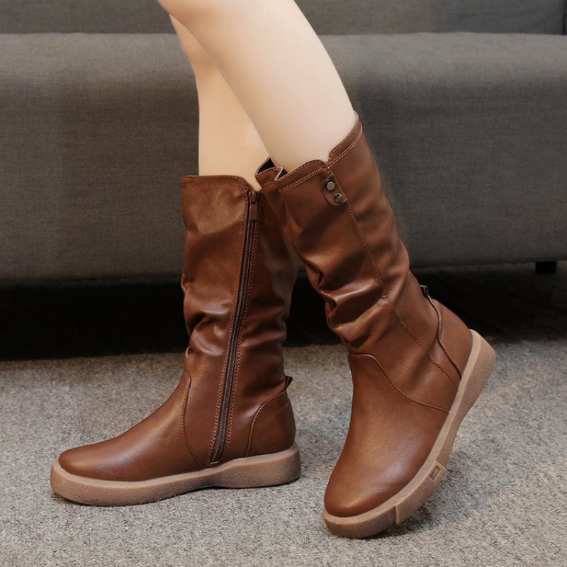 Women's Water-resistant Vegan Leather Boots in Brown | Bellmere