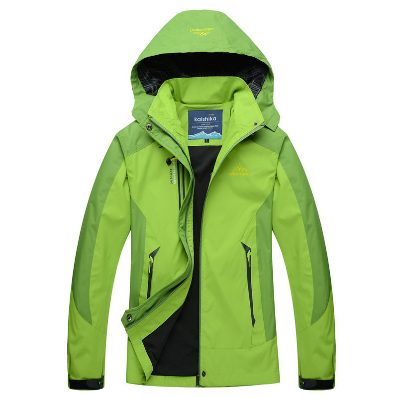 Women's hooded color-block jacket with long sleeves, zip pockets and front zipper