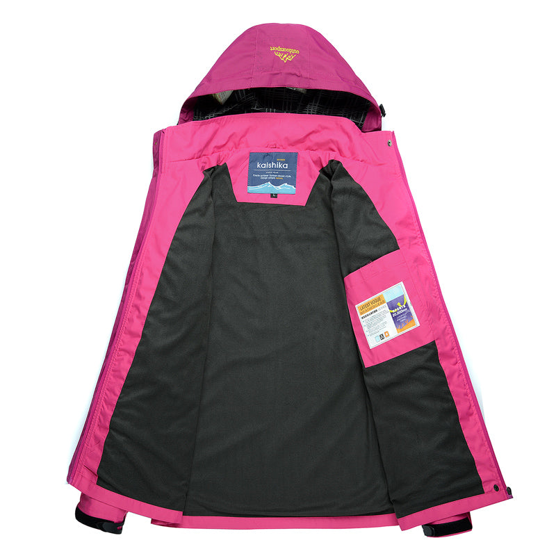 Women's hooded color-block jacket with long sleeves, zip pockets and front zipper