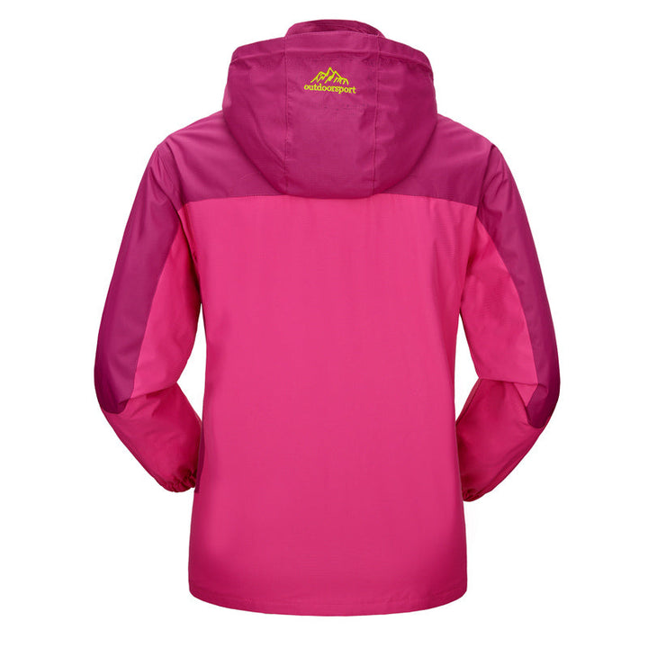 Women's hooded color-block jacket with long sleeves, zip pockets and front zipper