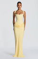 Women's fitted sleeveless maxi dress with square neckline and ruched side detail