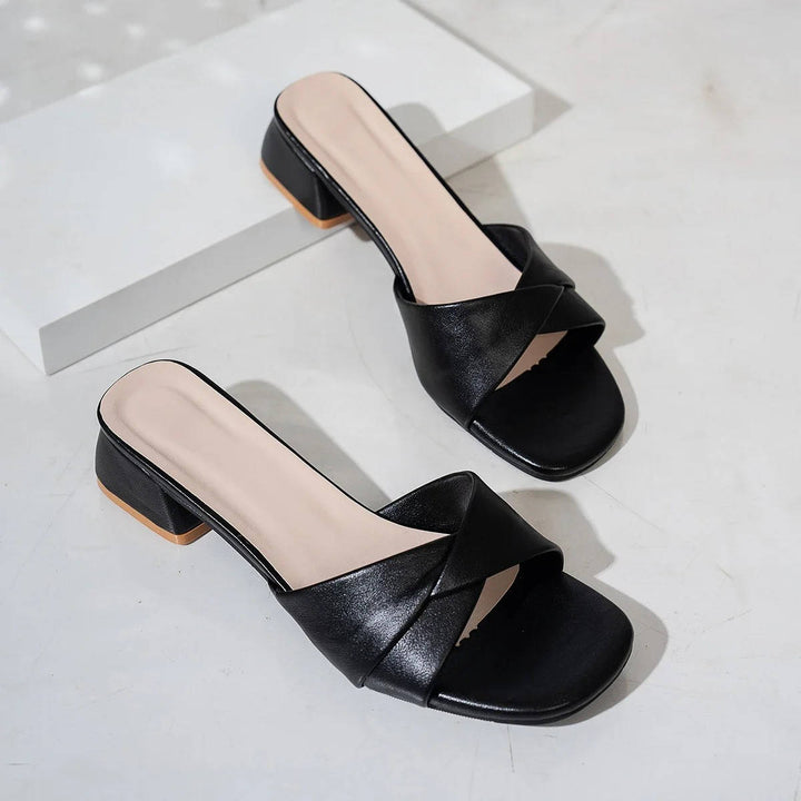 Yulia | Women's Twisted Strap Low Block Heel Mule Sandals