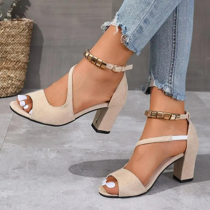 Rosalind | Women's Open Toe Block Heel Ankle Strap Sandals Chain