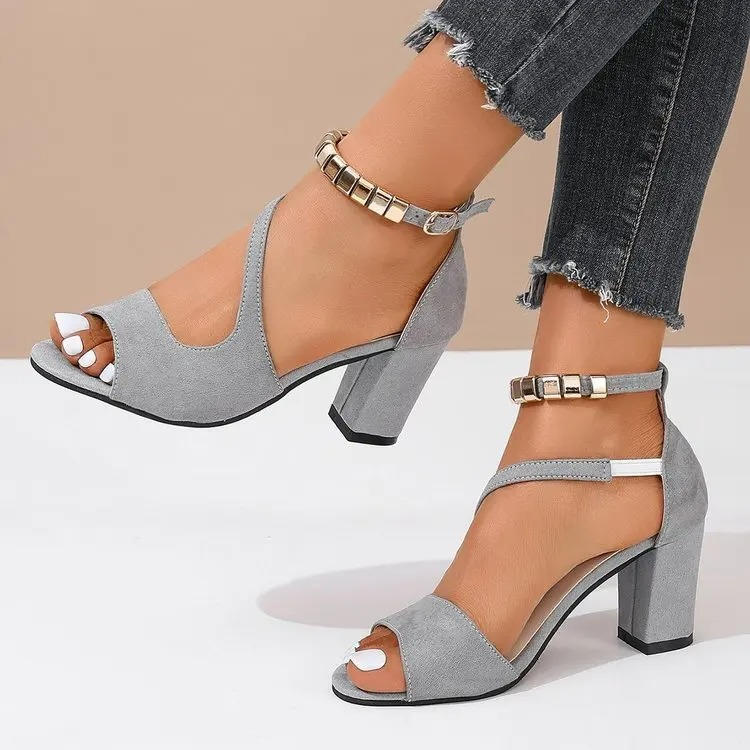 Rosalind | Women's Open Toe Block Heel Ankle Strap Sandals Chain