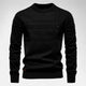 Men's long-sleeve crew neck sweater with horizontal textured stripes and ribbed trims