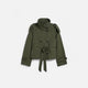 Women's cropped belted trench jacket with high collar and buttons