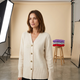 Women's V-neck button front cardigan with long sleeves and ribbed trim