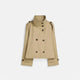 Women's cropped belted trench jacket with high collar and buttons