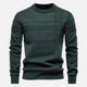 Men's long-sleeve crew neck sweater with horizontal textured stripes and ribbed trims