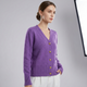 Women's V-neck button front cardigan with long sleeves and ribbed trim
