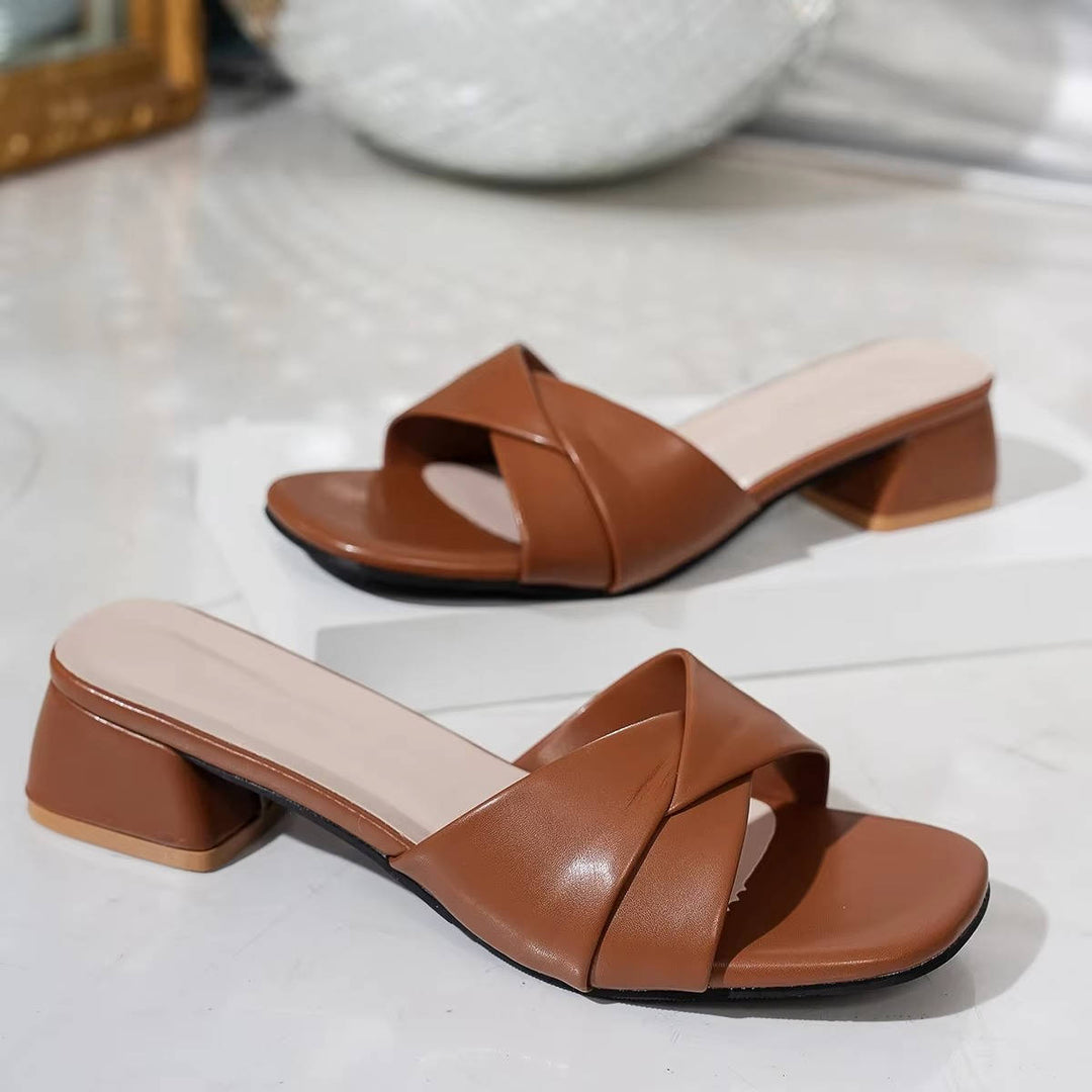 Yulia | Women's Twisted Strap Low Block Heel Mule Sandals