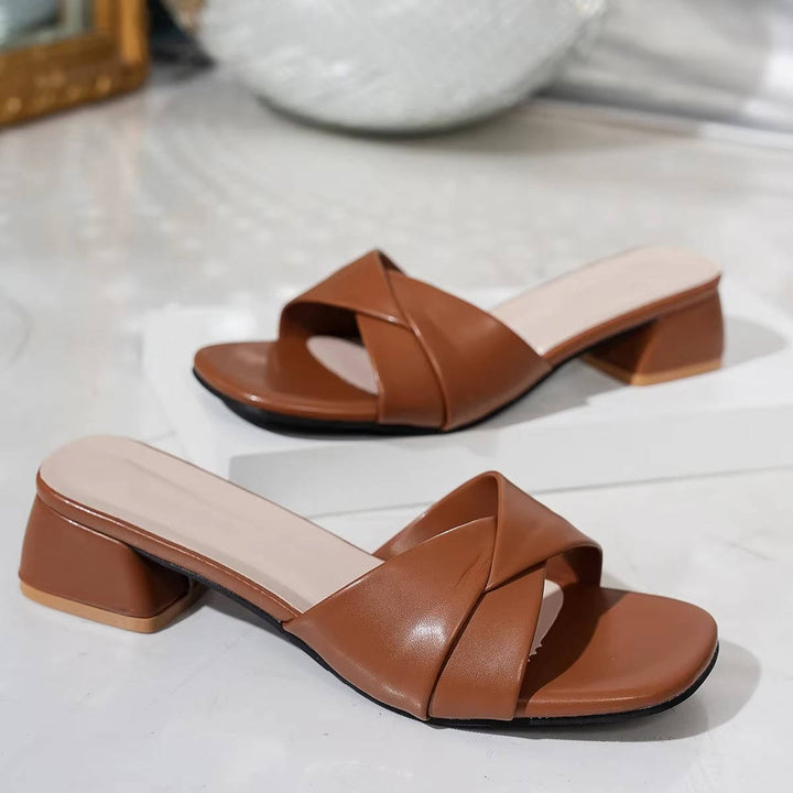 Yulia | Women's Twisted Strap Low Block Heel Mule Sandals