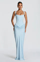 Women's fitted sleeveless maxi dress with square neckline and ruched side detail