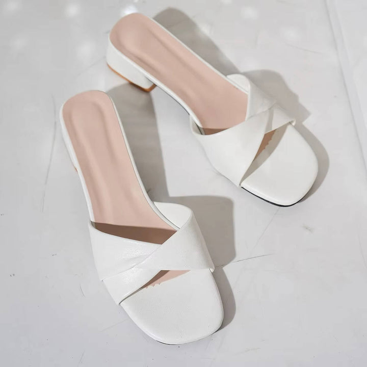 Yulia | Women's Twisted Strap Low Block Heel Mule Sandals
