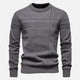 Men's long-sleeve crew neck sweater with horizontal textured stripes and ribbed trims