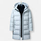 Men's long hooded quilted puffer parka with zip and snap front