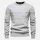 Men's long-sleeve crew neck sweater with horizontal textured stripes and ribbed trims