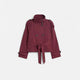 Women's cropped belted trench jacket with high collar and buttons