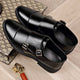 Men's double monk strap loafers with twin buckles and low heels