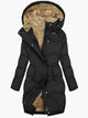 Women's long quilted hooded coat with fur-effect lining and front pockets