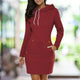 Women's hooded knee-length sweatshirt dress with pockets