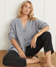 Women's ribbed knit V-neck cardigan with button front and long sleeves