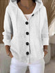 Women's hooded knit cardigan with long sleeves and button front