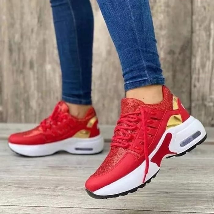 Women's panelled lace-up sneakers with raised platform soles