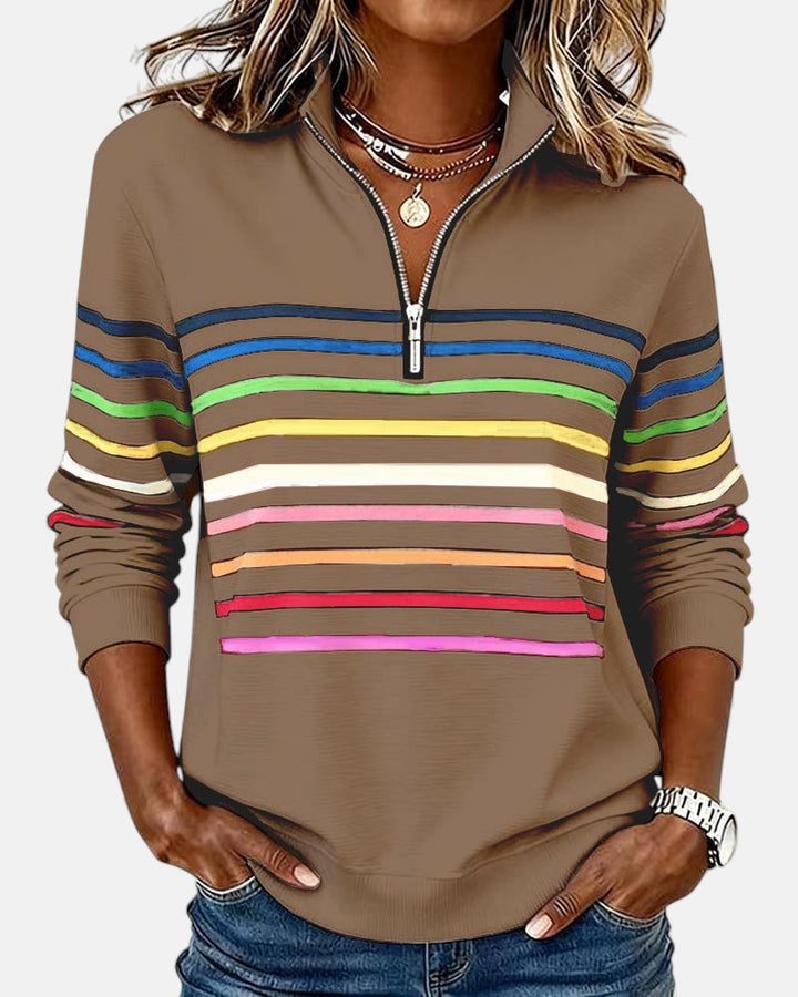 Women's Rainbow Striped Zip Sweatshirt in Gray - View 5 | Bellmere