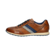 Cognac leather lace-up sneaker with textured panels and navy side stripe