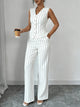 Women's pinstripe sleeveless vest and wide-leg trouser set with V-neck and button front