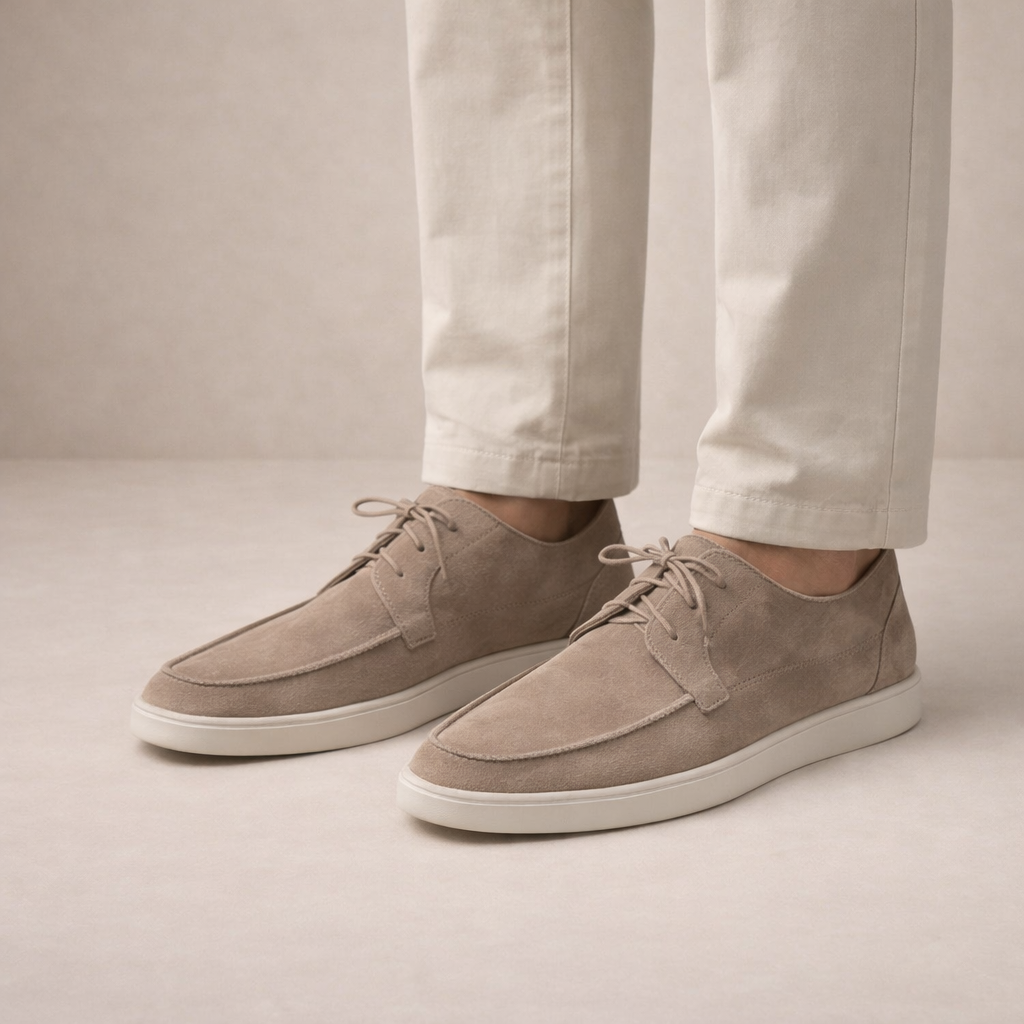 Men's lace-up loafers with closed moc toes and low-profile soles