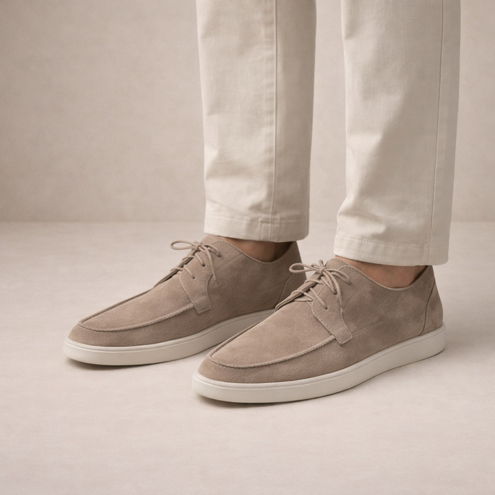 Men's lace-up loafers with closed moc toes and low-profile soles