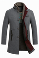 Men's textured button-front overcoat with Mandarin collar and contrast trim