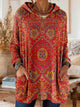 Women's multicolour ethnic print hooded knit tunic