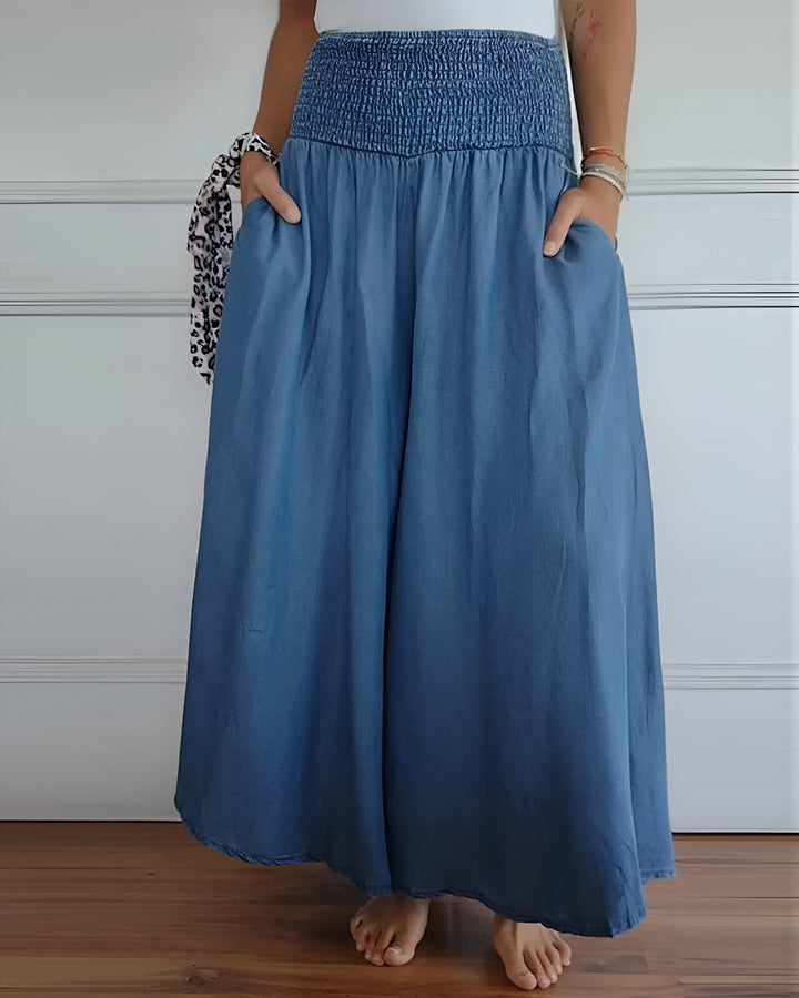 Women's Elastic Waist Pants in Blue (Almost Out Of Stock) | Bellmere