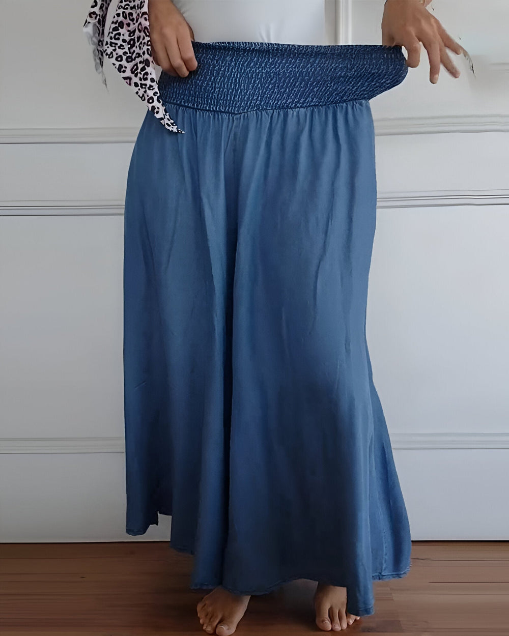 Women's Elastic Waist Pants in Blue (Almost Out Of Stock) - View 2 | Bellmere