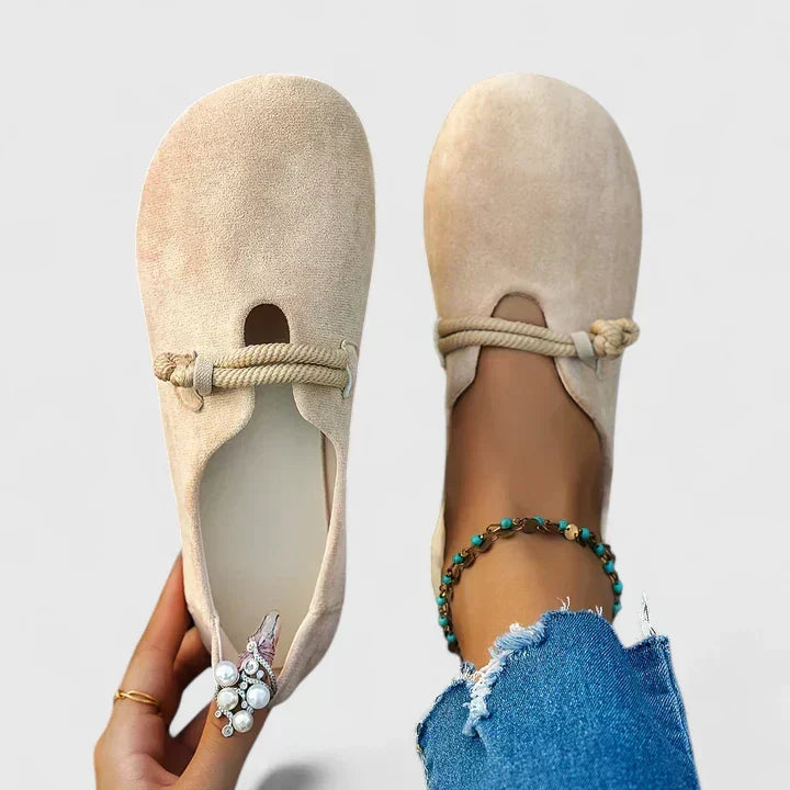 Women's slip-on loafers with rope straps and rounded toes